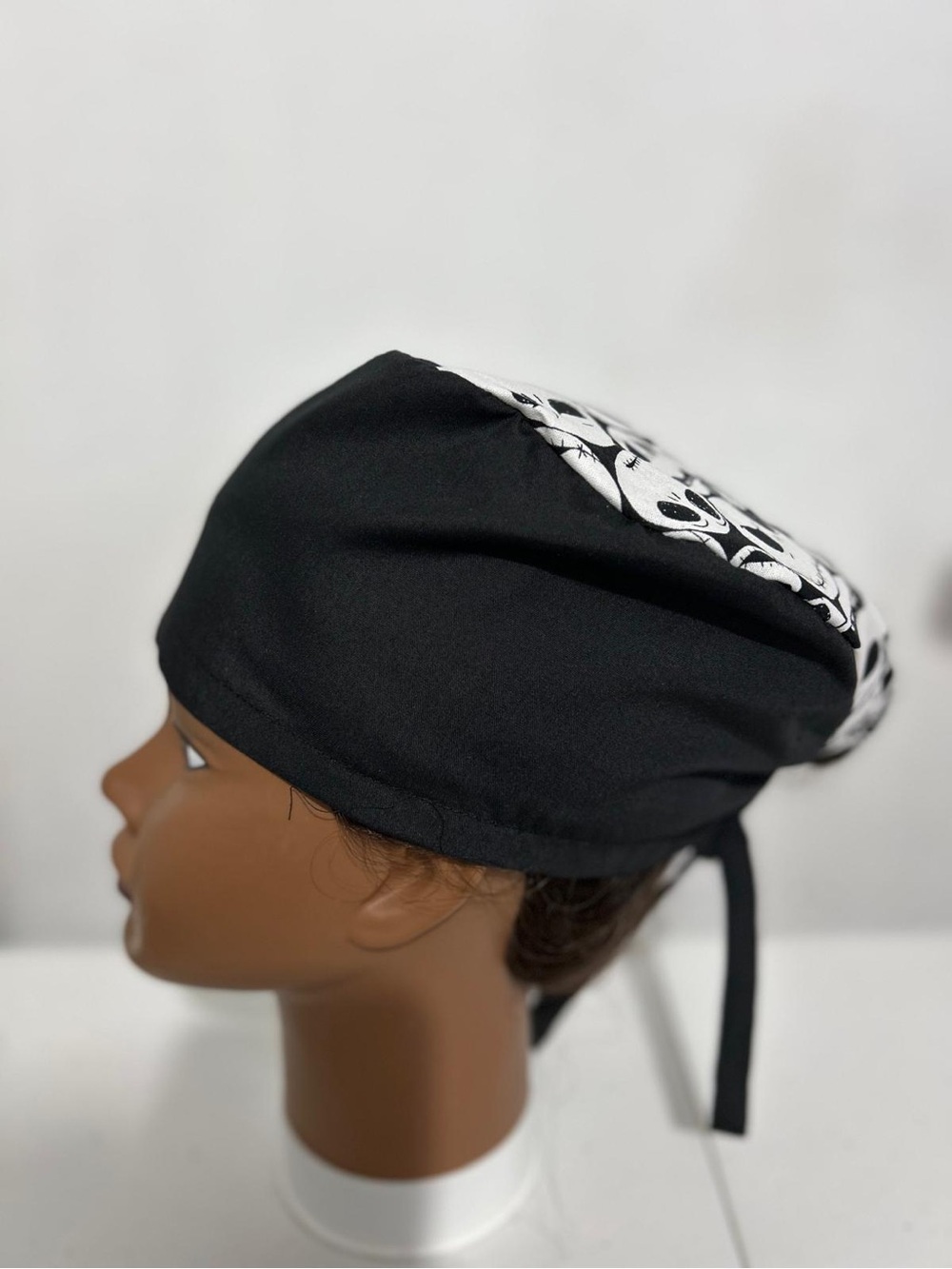Black and White Skull-Accent Scrub Cap